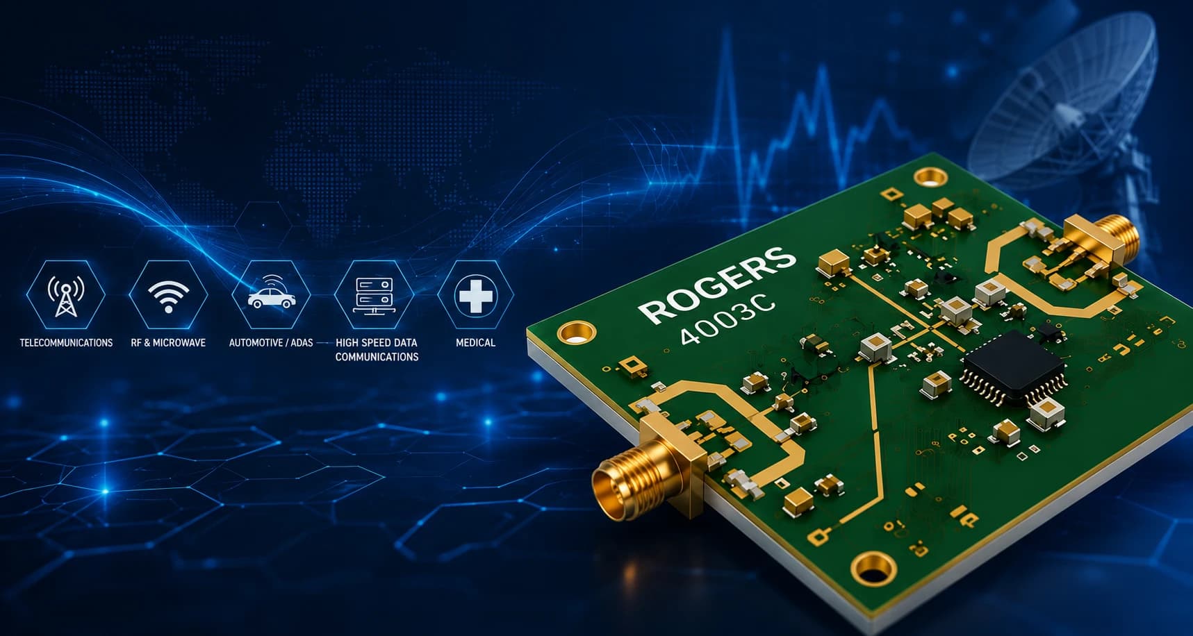 Rogers PCB with RF components and controlled impedance traces