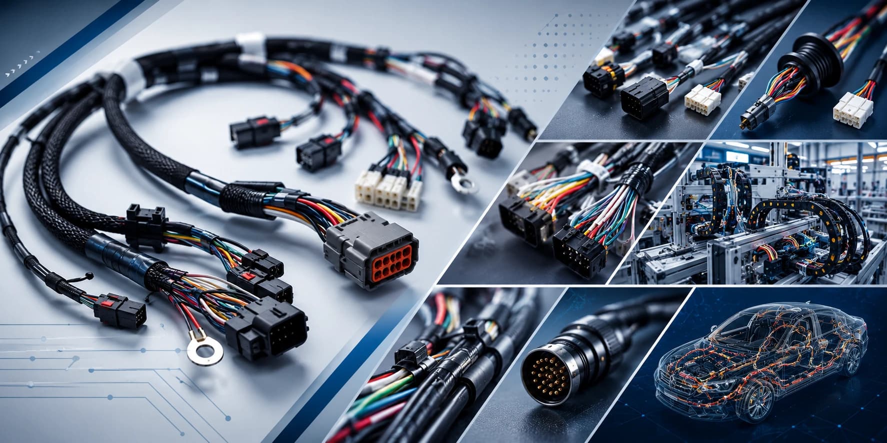 Assembled wire harness with connectors, neat routing, and labelled wires