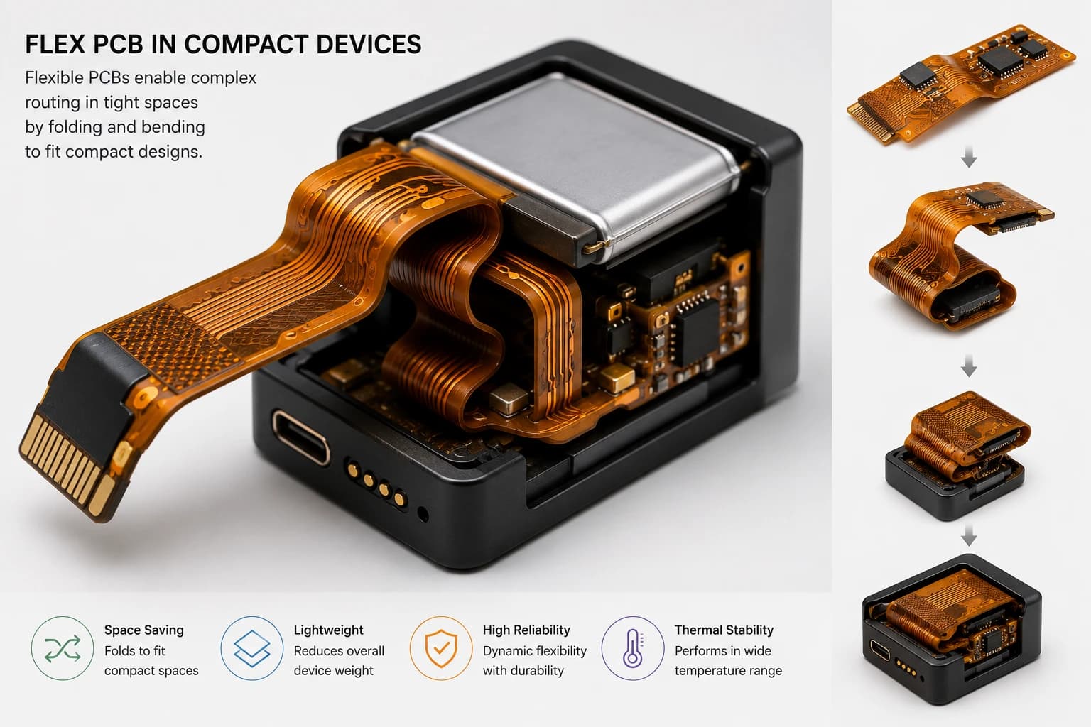 CAD or real use example – flex PCB folded into a compact device
