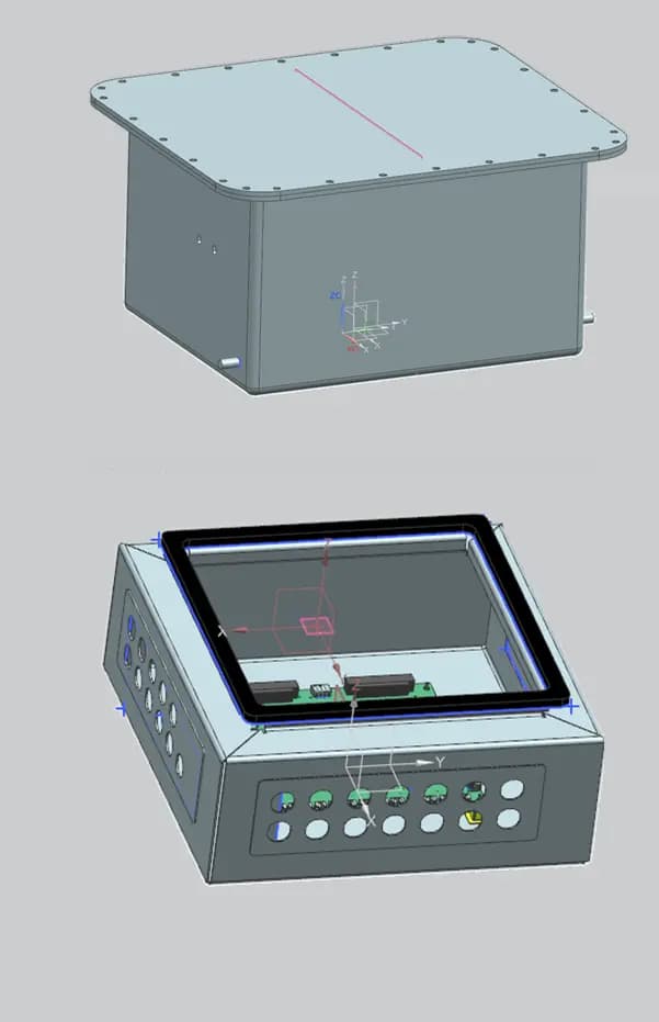 Engineers reviewing CAD assembly and thermal simulation results