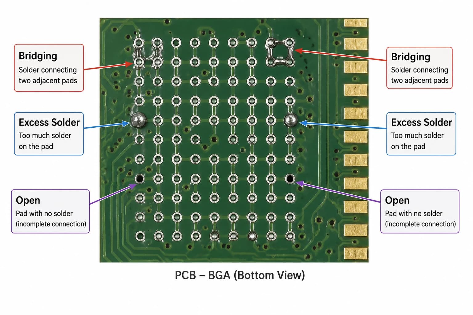 X-ray inspection of PCB showing BGA solder defects