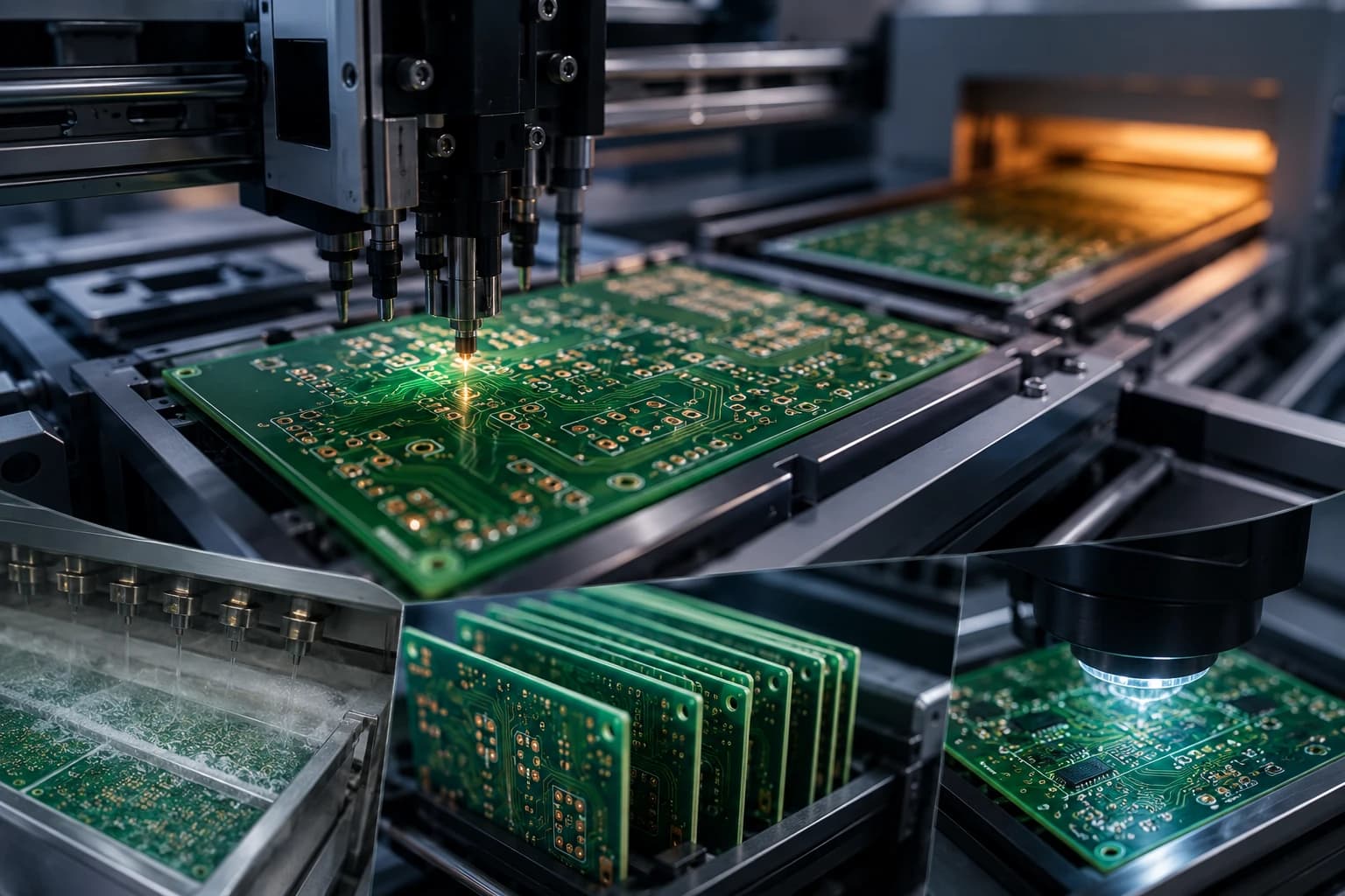 PCB manufacturing and SMT assembly line with pick-and-place machines